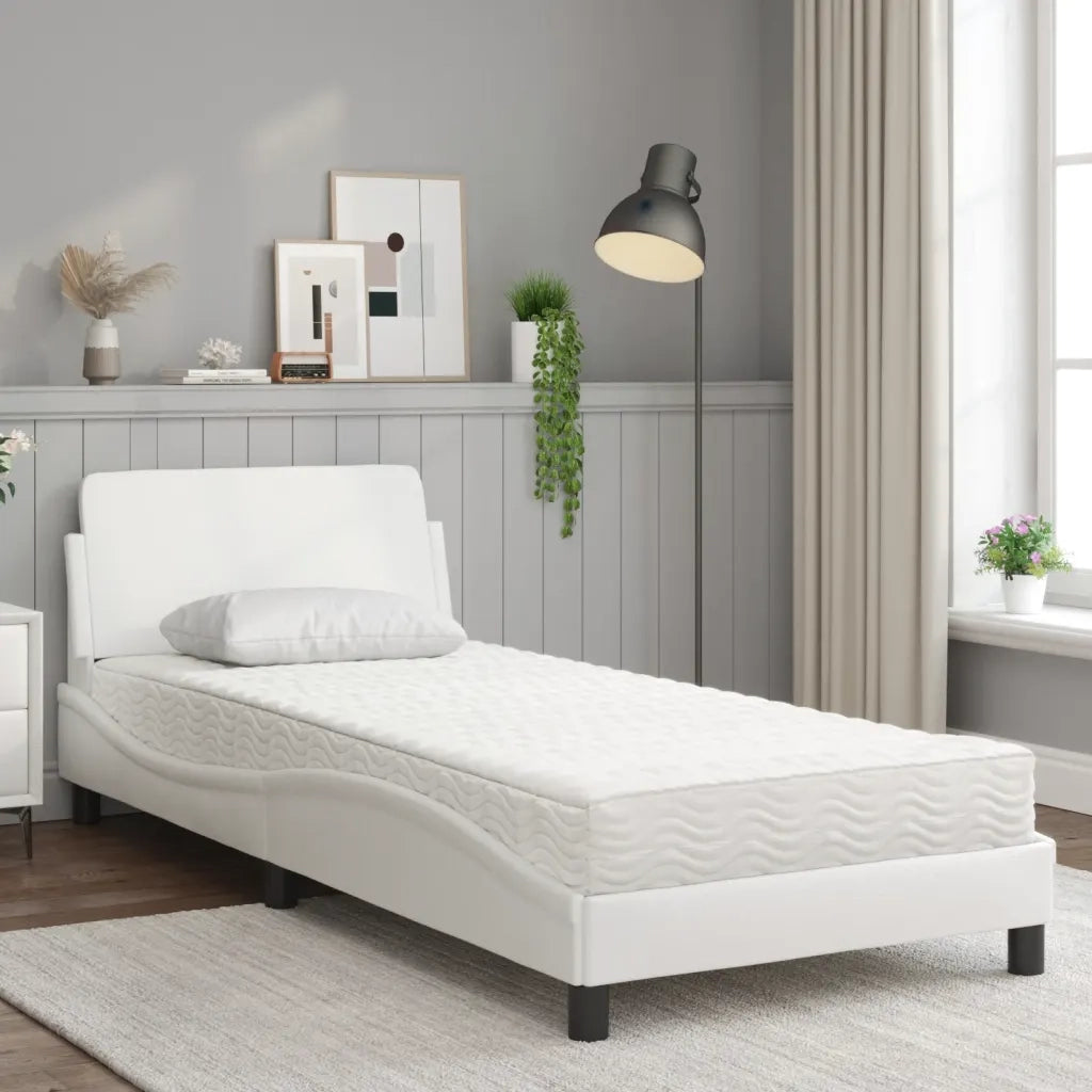 Letto con Materasso-Struttura Letto con Materasso Dover Bianco 80x200 cm in Similpelle