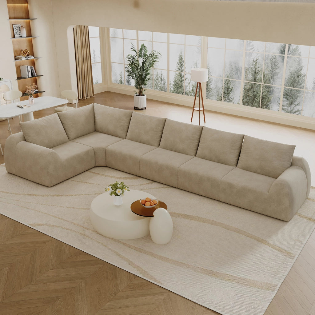 Divano angolare modulare - con schiuma elastica e rivestimento in ciniglia - khaki