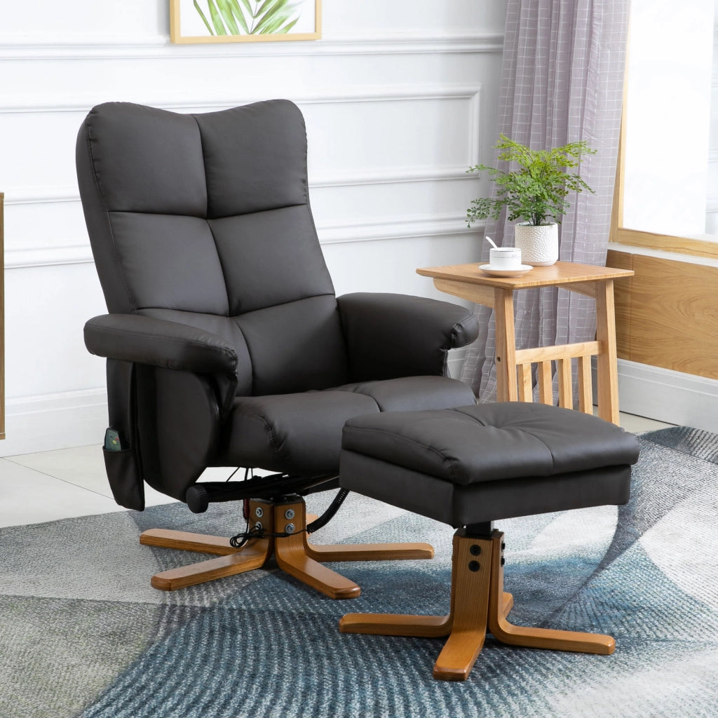 Poltrona Relax Massaggiante Girevole con Poggiapiedi ¨C Zephmum ¨C Marrone in Similpelle