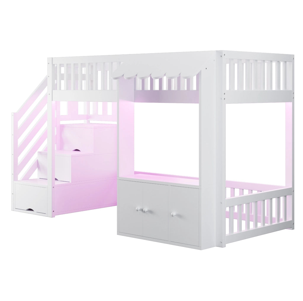 Letto a soppalco multifunzione con scala contenitore e luce LED integrata