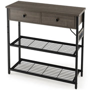 Tavolino da ingresso con stazione di ricarica 81 x 30 x 81 cm contenitore funzionale con 2 cassetti e 2 ripiani in legno grigio 20_0013891