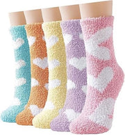5 paia di calze accoglienti per donne | Calze invernali morbide a forma di cuore | Calze calde e soffici per la casa | Calze invernali accoglienti, morbide e spesse per la casa | Calze invernali spesse, calde con tubo medio in fleece di corallo | 36-42