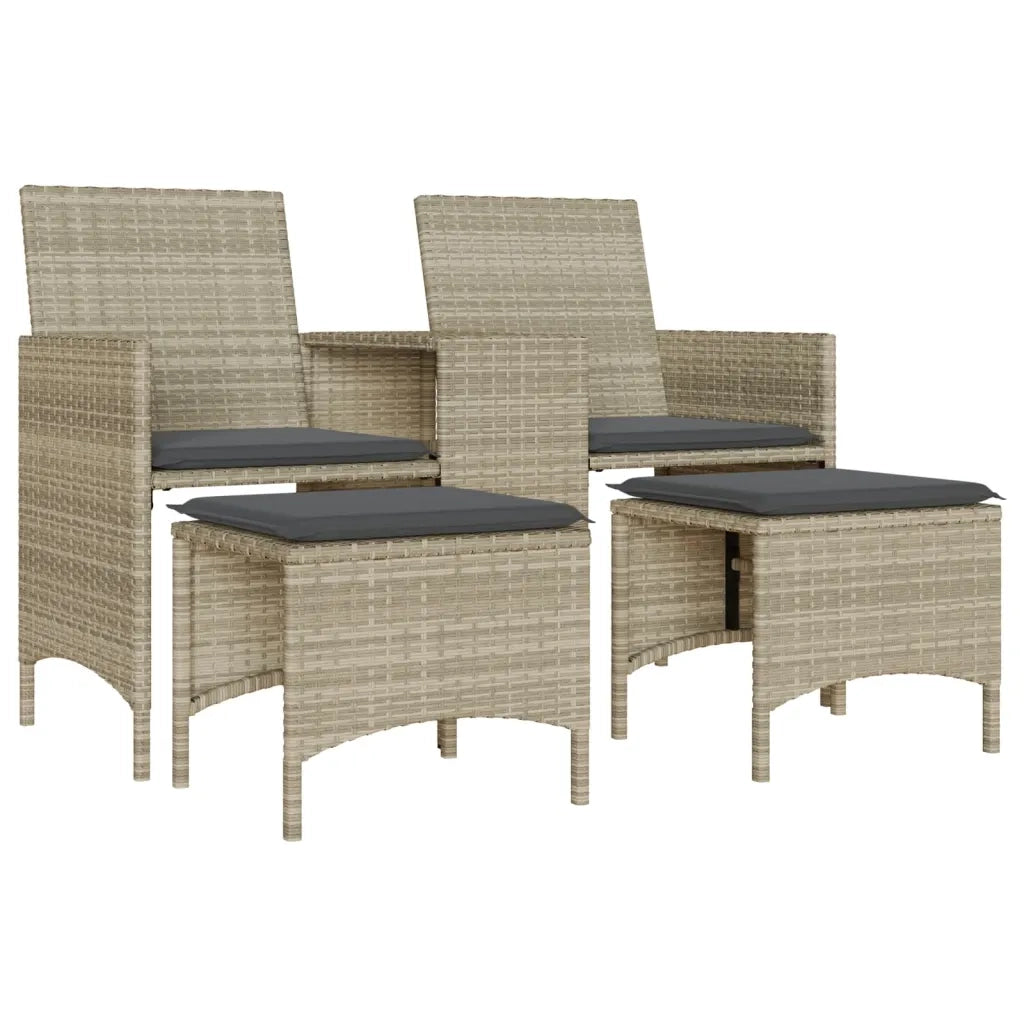 Divano Giardino 2Posti Tavolo Sgabelli Grigio Chiaro Polyrattan 4003895