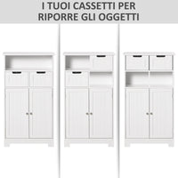 Mobiletto da Bagno 2 Ante 2 Cassetti 60x30x108,8 cm in MDF Bianco