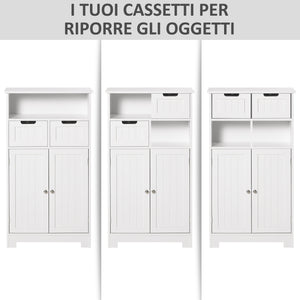 Mobiletto da Bagno 2 Ante 2 Cassetti 60x30x108,8 cm in MDF Bianco