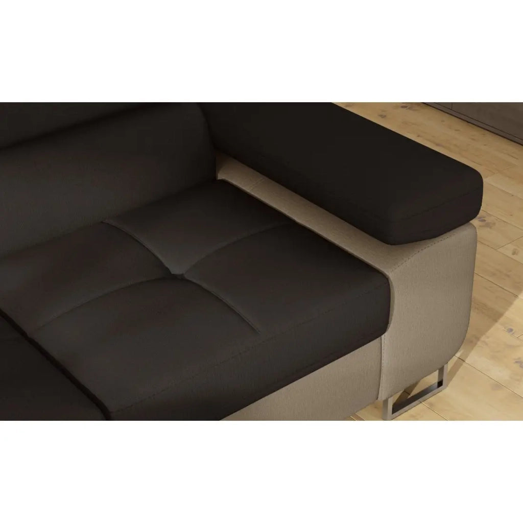 Divano angolare trasformabile MENTON beige e marrone bouclé - Angolo sinistro con contenitore