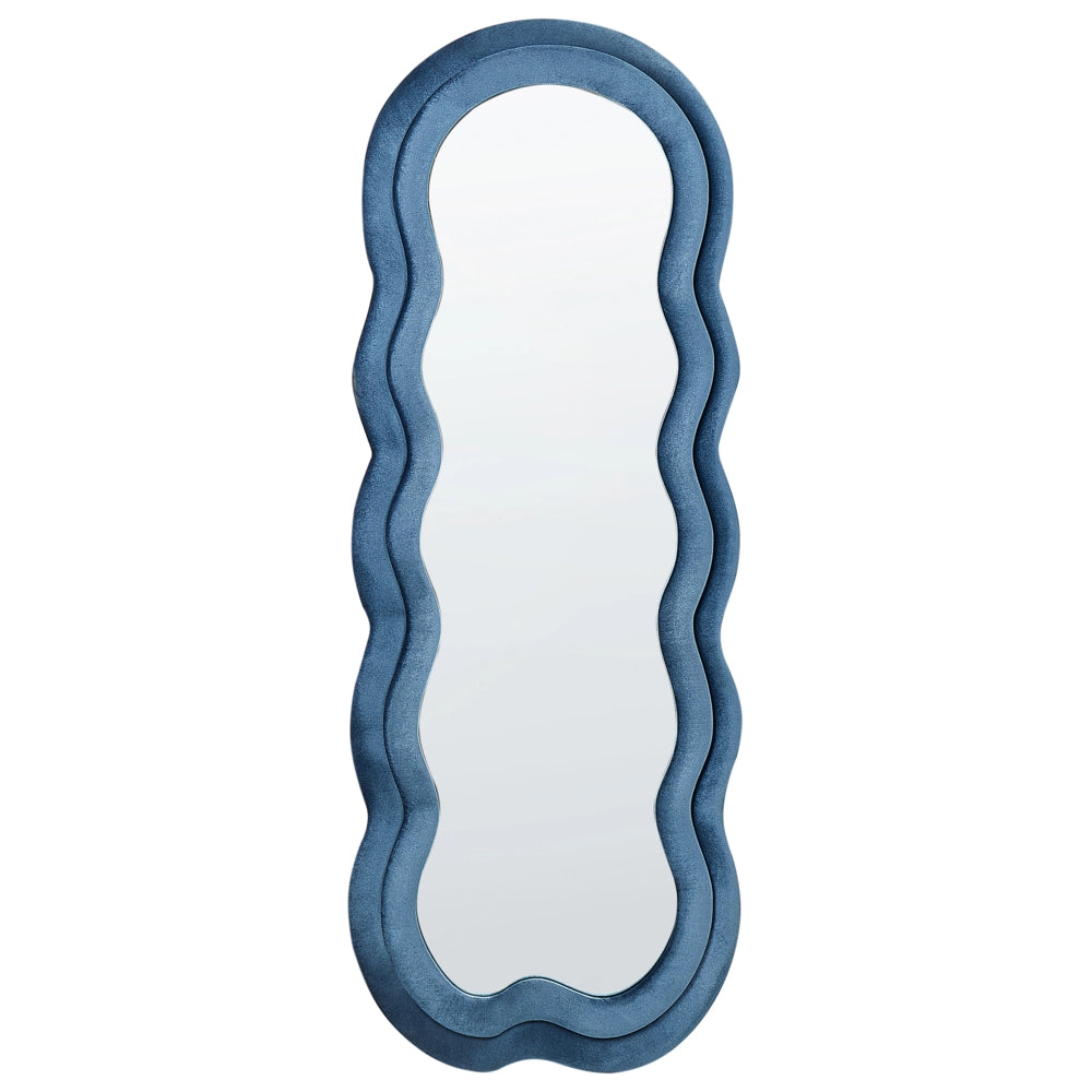 Specchio da parete blu con cornice in MDF, vetro 57 x 160 cm, forma irregolare, pezzo decorativo da parete, stile moderno.