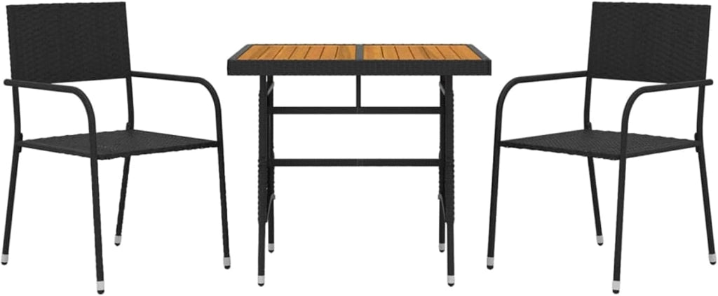 Set da pranzo da giardino 3 pezzi, set da tavolo e sedie da giardino, tavolo e sedie da giardino, set di mobili da giardino, mobili da giardino in rattan sintetico nero