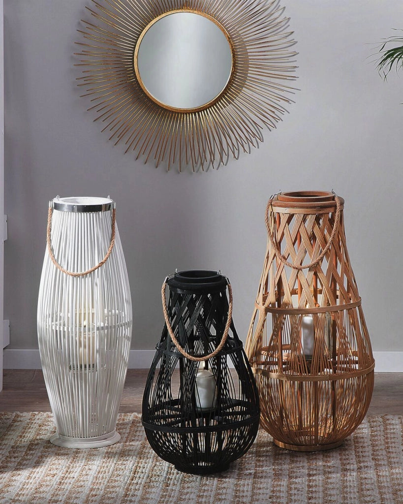 Lanterna in legno di bambù Nero e vetro 56 cm per interni ed esterni scandinavi