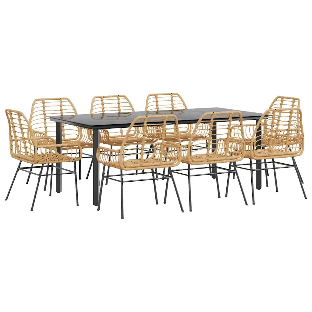 vidaXL Set da Pranzo da Giardino 9 pz Polyrattan Vetro