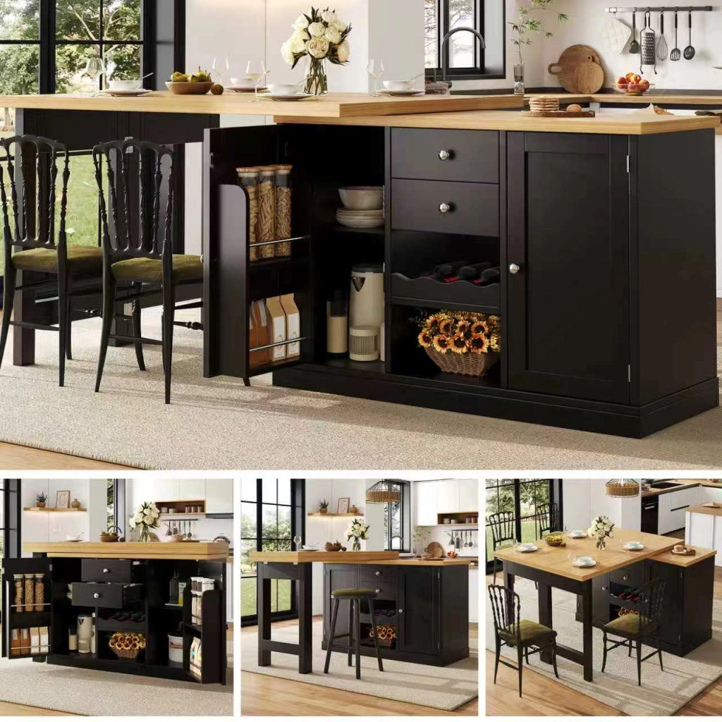TAVOLO Cucina allungabile 120-197x40x74 cm girevole 360° MDF nero