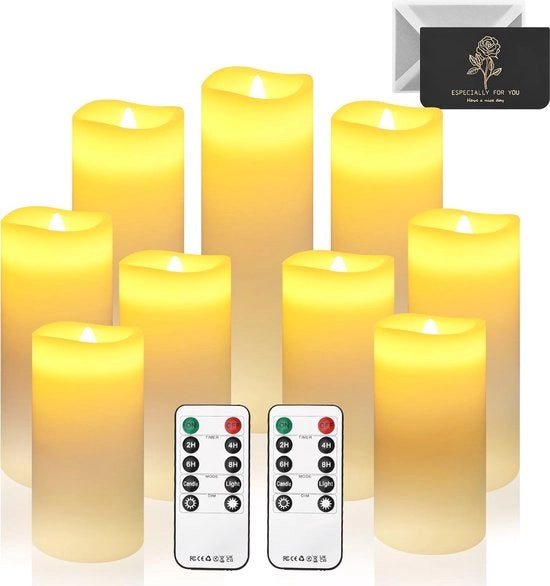 Luminarie LED a forma di candela - 9 pezzi - Luminarie LED senza fiamma - Acqua resistenti - Controllo a distanza - Alimentazione a batteria - Matrimoni - Feste - Natale - Decorazione di casa