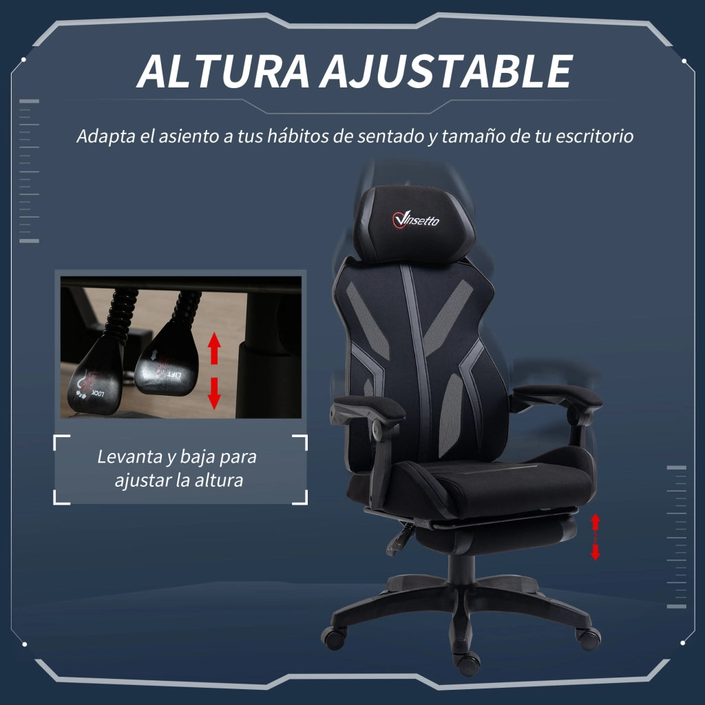 Sedia Gaming Girevole Reclinabile ¨C Xylo ¨C con Poggiapiedi Retrattile e Altezza Regolabile 65x65x119-129cm Nero