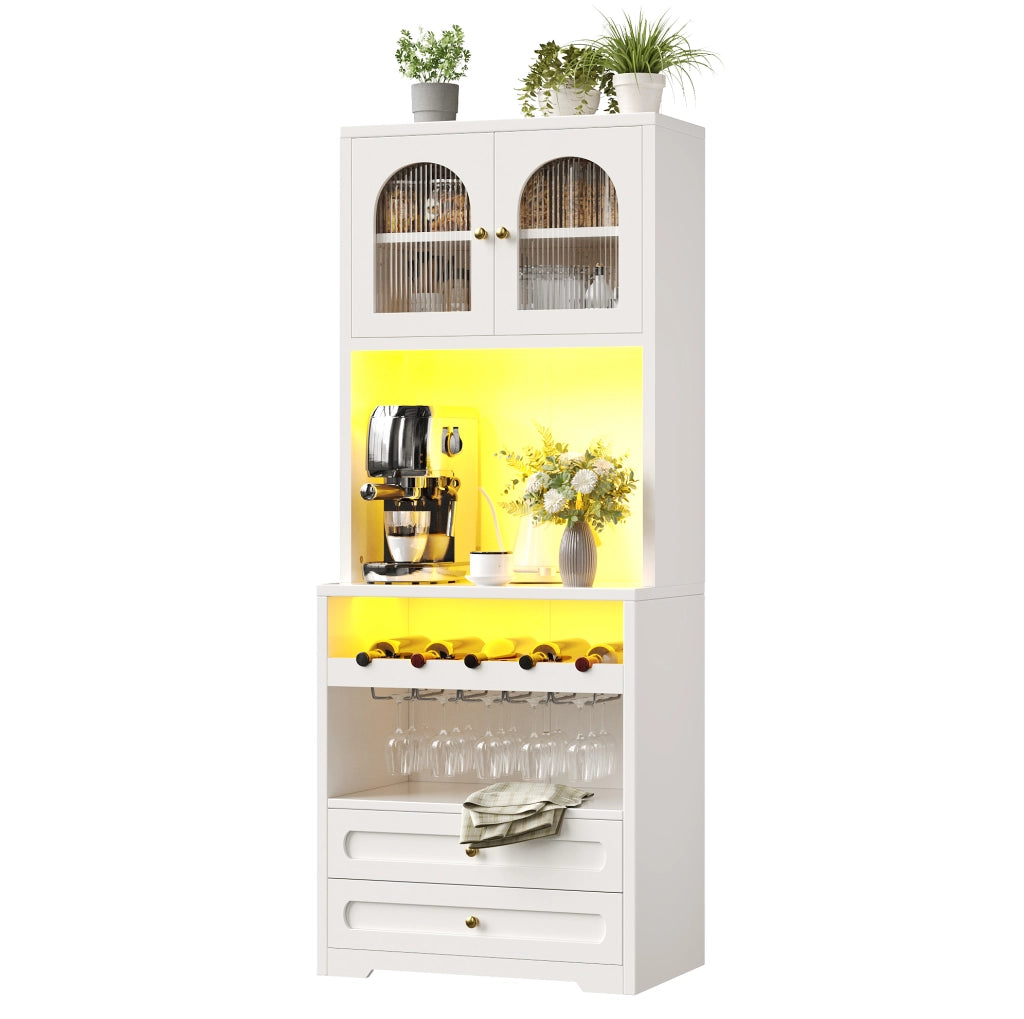 Mobile alto bianco con LED smart, portabottiglie e USB