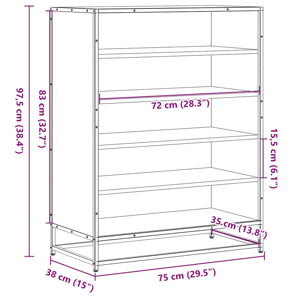 Scarpiera Grigio Sonoma 75x38x97,5 cm Legno Multistrato Metallo 3300873