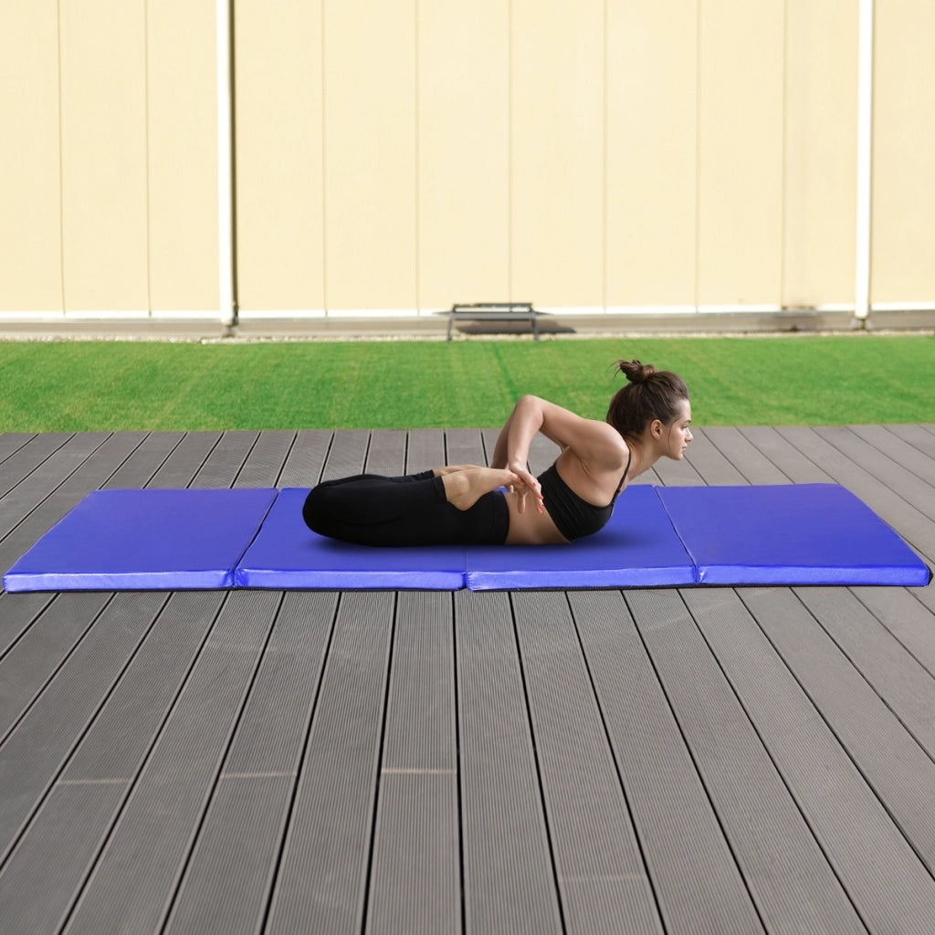 Tappetino da ginnastica con 2 maniglie e 4 pannelli, Materassino pieghevole per yoga fitness allenamento Blu
