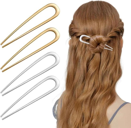 Pine e Clip Metalici a Forma di U in Oro e Argento - Set di 4 Clip per Capelli a Stile Francese per Capelli in Alto per Donne e Ragazze