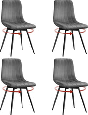 Set di 4 Sedie Sala da Pranzo, Sedie da Cucina con Schienale, per Sala da Pranzo/Soggiorno/Camera da Letto, Sedile Imbottito, Gambe in Metallo, Velluto, Grigio Scuro