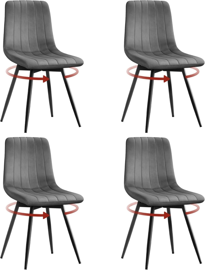 Set di 4 Sedie Sala da Pranzo, Sedie da Cucina con Schienale, per Sala da Pranzo/Soggiorno/Camera da Letto, Sedile Imbottito, Gambe in Metallo, Velluto, Grigio Scuro