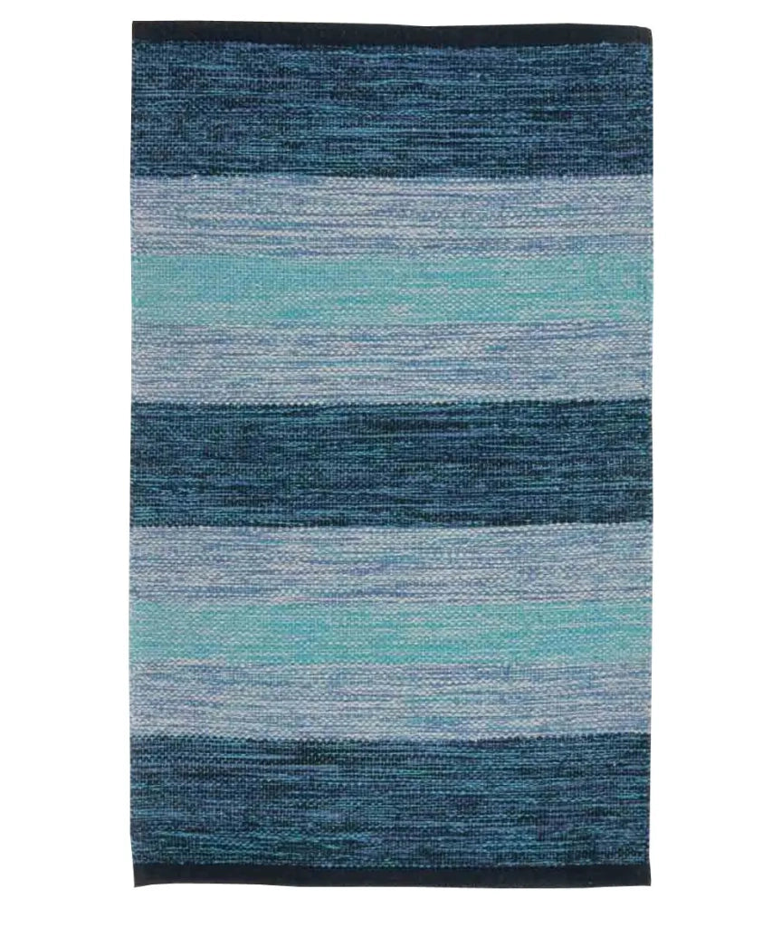 Tappeto HAPPY BLU cm.55x180 disegno a righe 100% cotone, tappetino stuoia bagno multiuso lavabile
