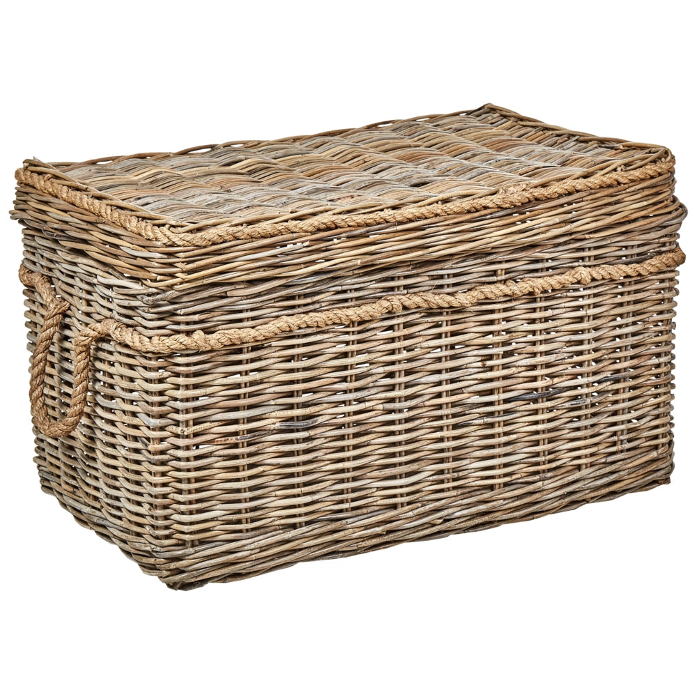 Set di 3 scatole in rattan con telaio in mogano, manici in corda e coperchi fatti a mano in stile boho soggiorno camera da letto