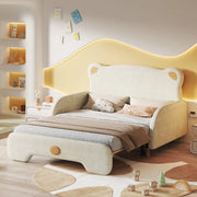 Letto matrimoniale forma orso imbottito velluto beige 140x200 cm