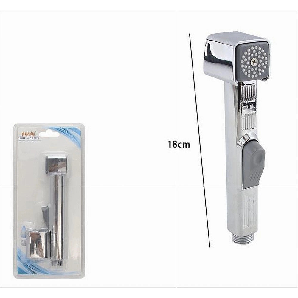 Trade Shop - Doccetta Spruzzatore Bidet Wc Doccia Shattaf Pulizia 18 Cm Silver Squdrato 87549 -