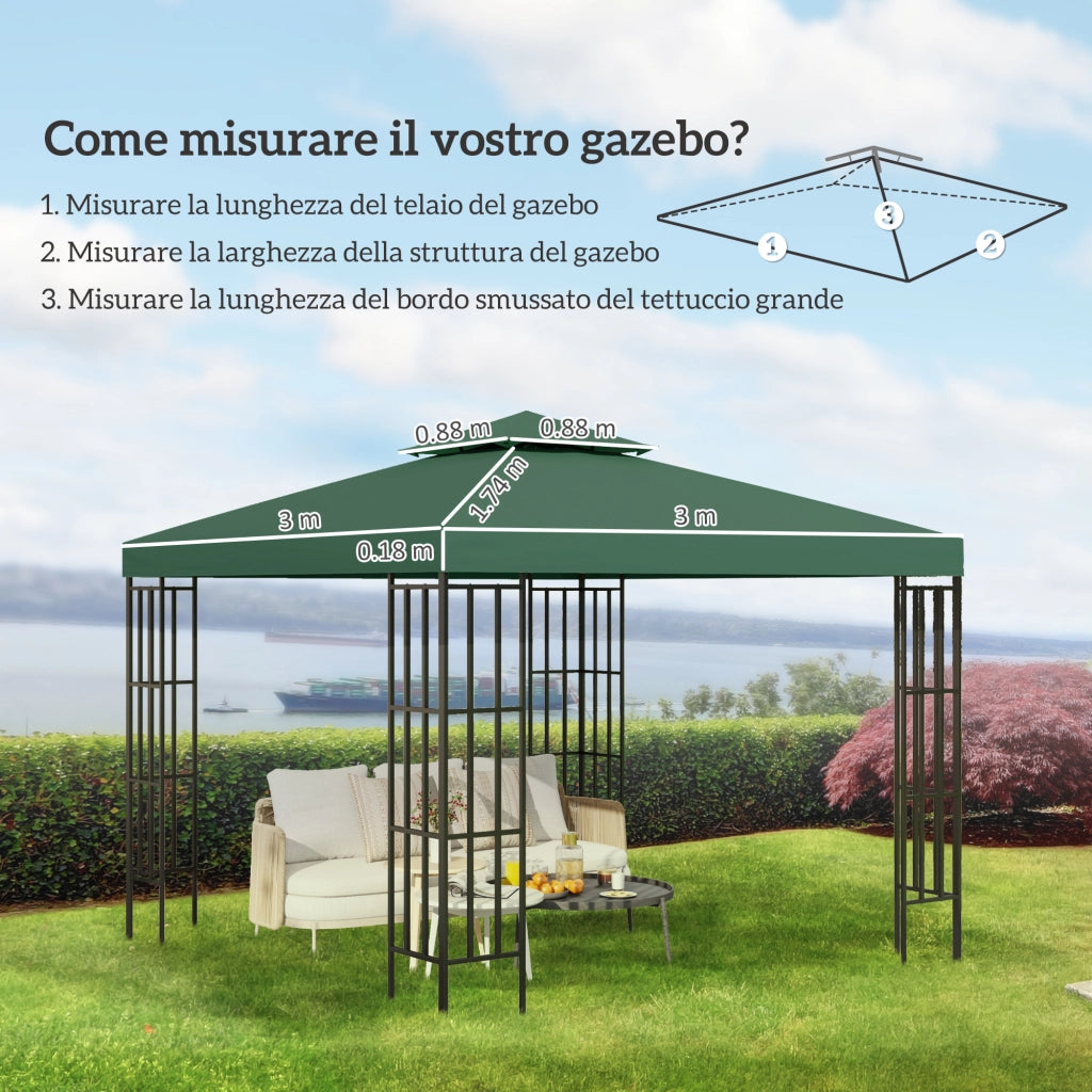 Telo Copertura Gazebo Giardino 3x3 m ¨C zephmum ¨C Verde Scuro Poliestere 300x300 cm