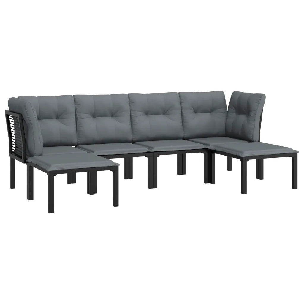 Set Salotto da Giardino 6 pz | Set di Mobili da Esterno in Polyrattan Nero e Grigio