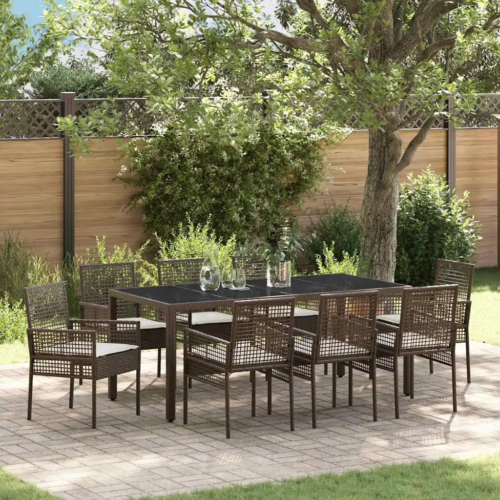 Set da Pranzo per Giardino 9 pcs Marrone polyrattan 3334868