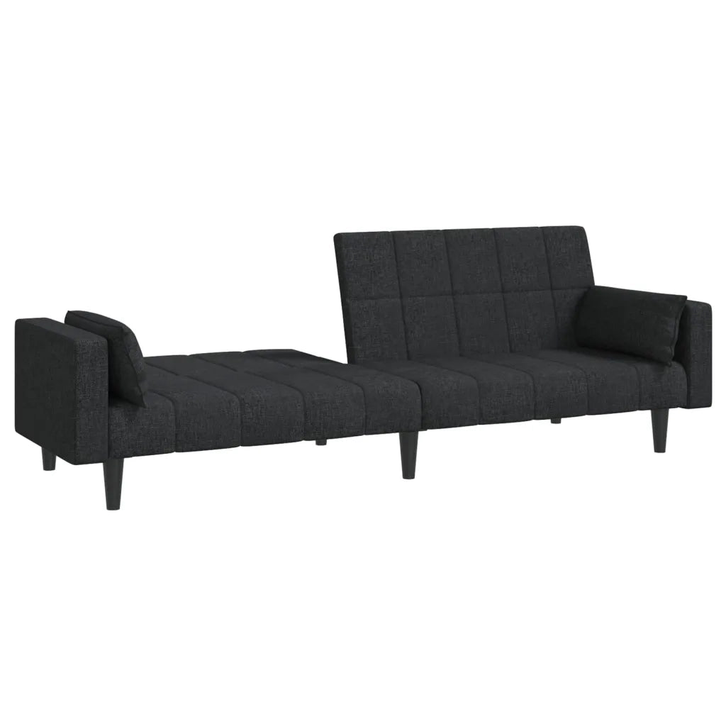 Divano Letto a 2 Posti con 2 Cuscini Nero in Tessuto 375835