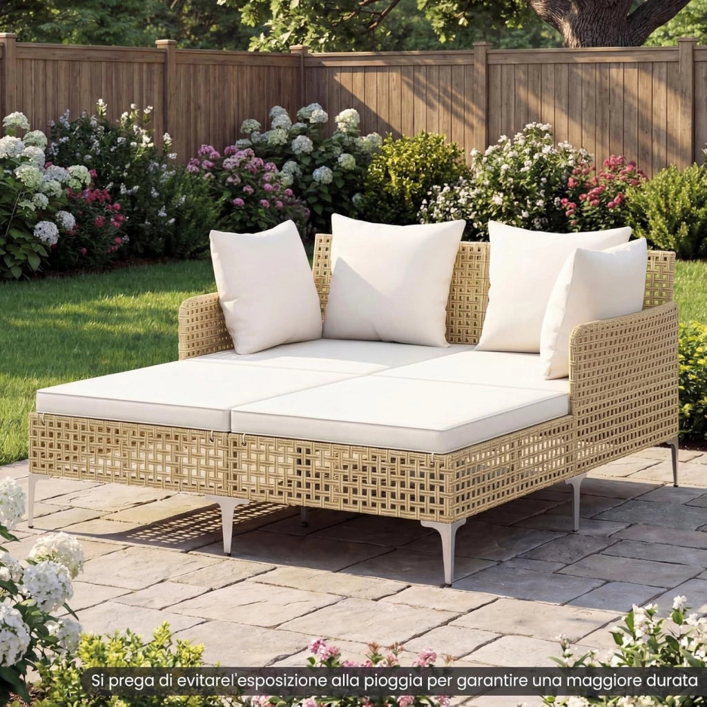 Lettino Prendisole per 2 Persone da Giardino, Divano Letto Matrimoniale da Esterno con Cuscini per Seduta e Schienale, Isola Prendisole per Cortile e Terrazza, 153 x 133 x 70 cm