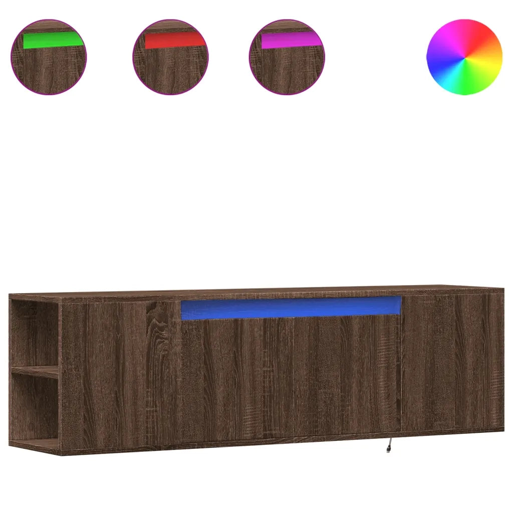 Mobile TV a Parete con Luci LED Rovere Marrone 135x31x39,5 cm 852389