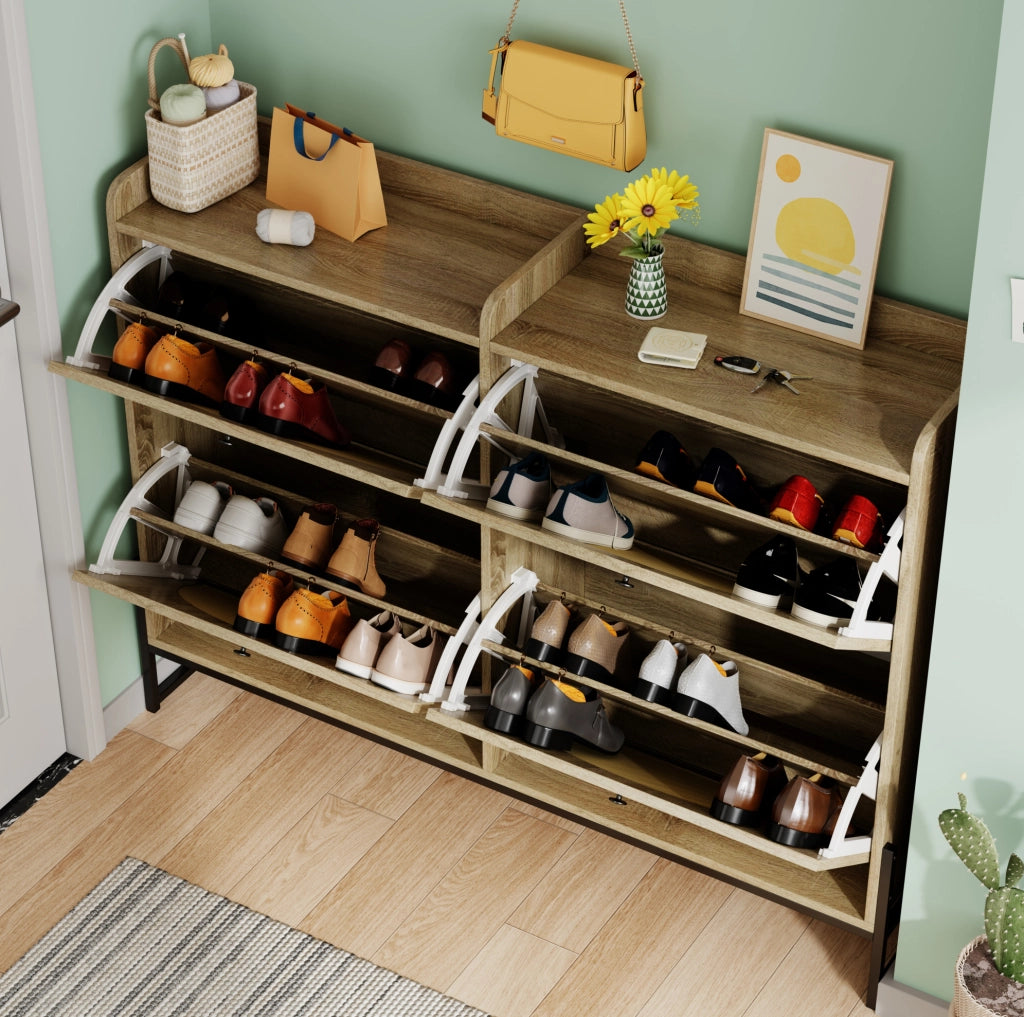 Scarpiera salvaspazio con ante in PE-rattan 121 x 25 x 91;5 cm; colore naturale