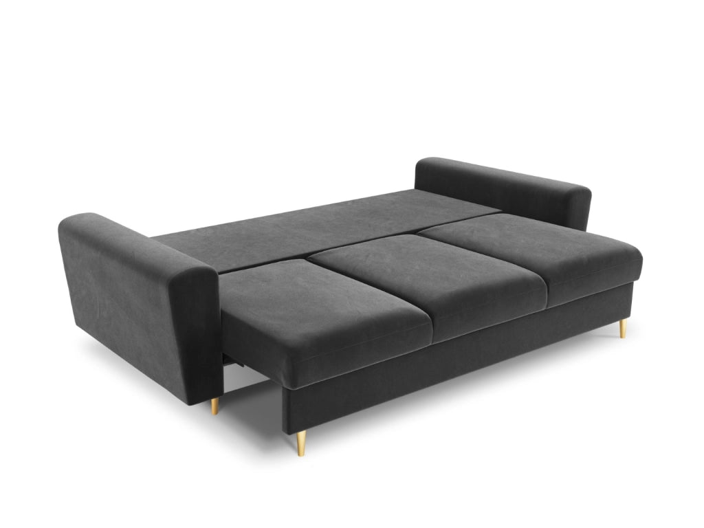 Cosmopolitan Design - Divano convertibile con contenitore "Kyoto" 3 posti in velluto grigio chiaro 