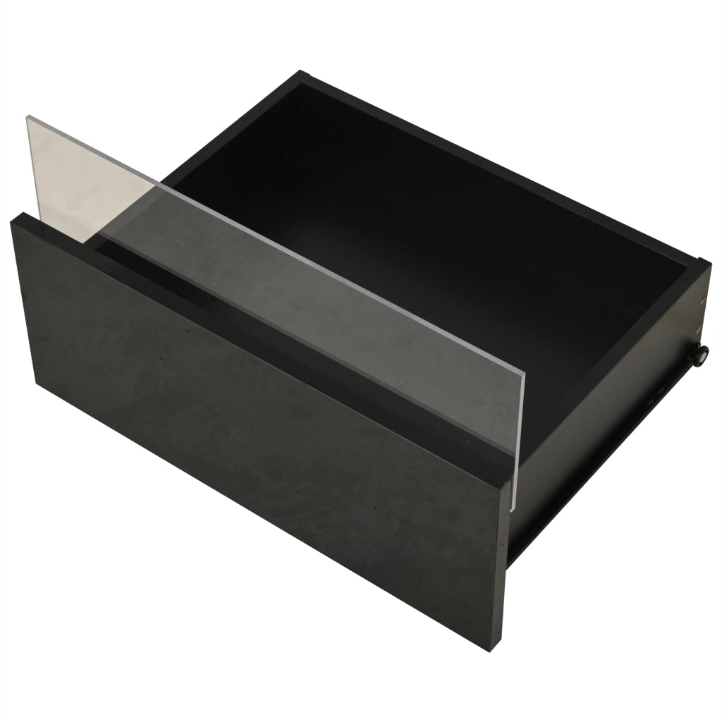 Tavolino basso fisso con vassoio, 2 cassetti e LED, superficie lucida, nero, 90 × 45 × 35,5 cm