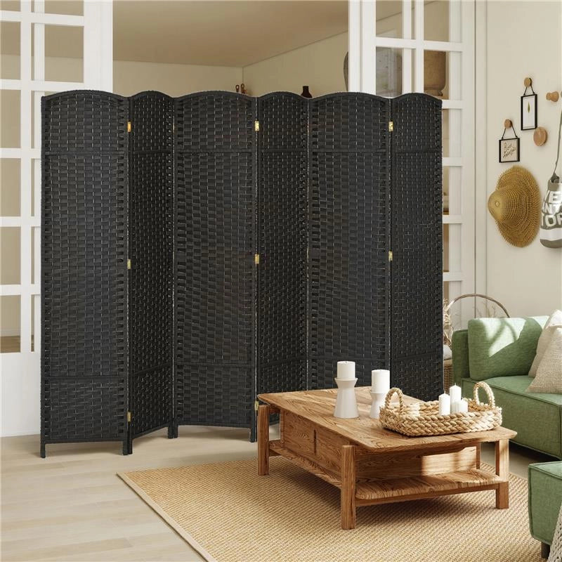 PARAVENTO DIVISORIO DA INTERNI PIEGHEVOLE A 6 ANTE INTRECCIATO, 240X170 CM, NERO