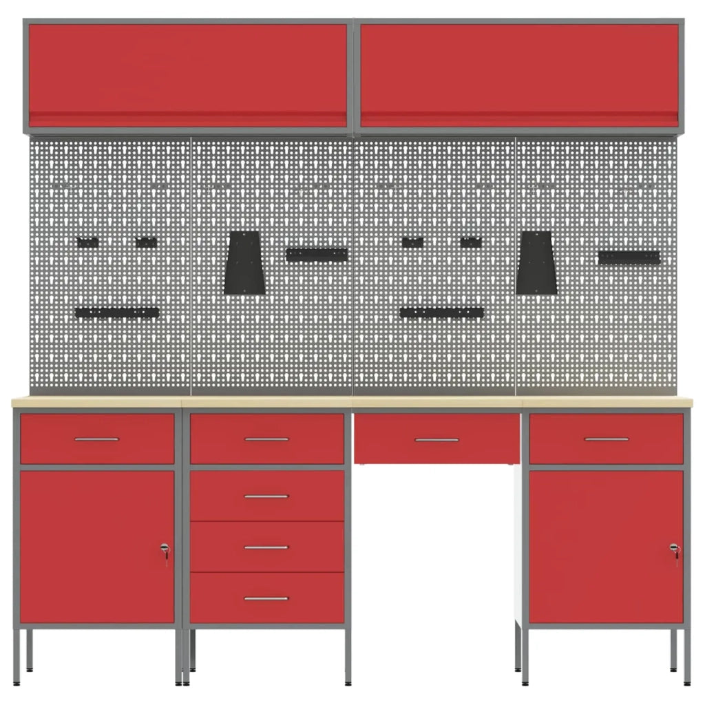 Mobile da lavoro 10 pcs Rosso Legno ingegnerizzato e acciaio 3321473