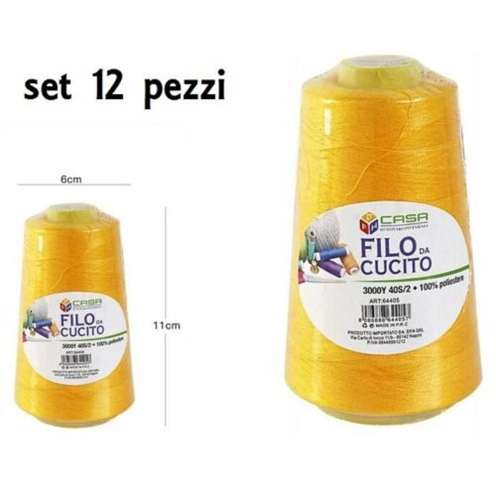 Trade Shop - Set 12 Pz Filati A Cono Filo Poliestere Cucito 3000y 40s/2 Ocra Gomitolo Cotone -