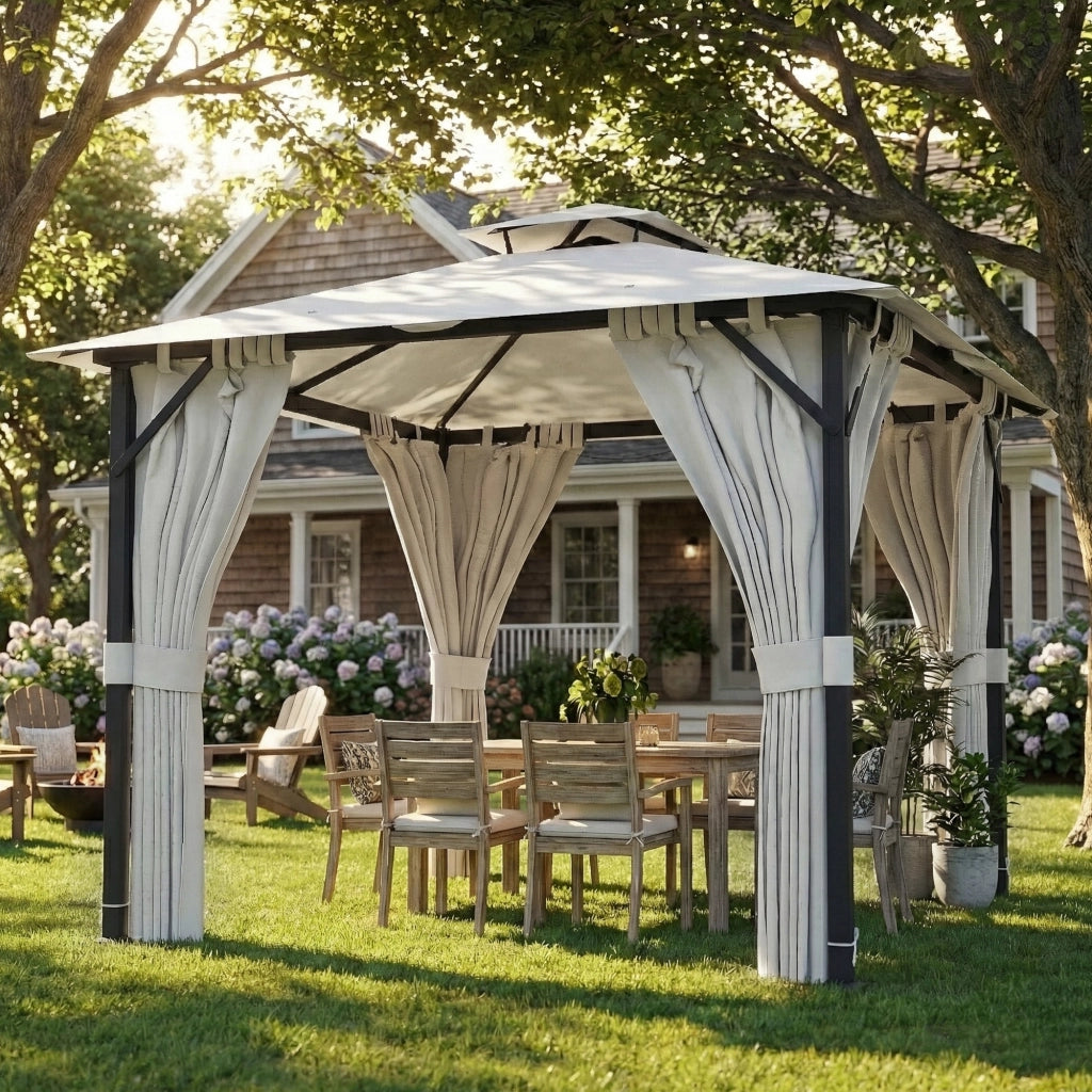 Tonnelle da giardino 3x3m ¨C zephmum ¨C crema, metallo, 300x300x250 cm