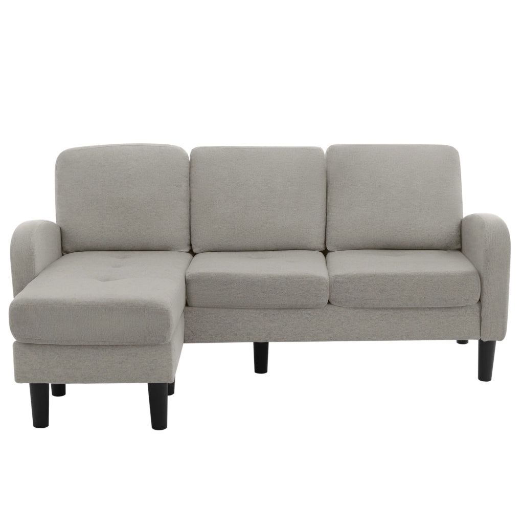 Divano angolare modulare con chaise longue 166x118x77 cm; tessuto effetto lino grigio