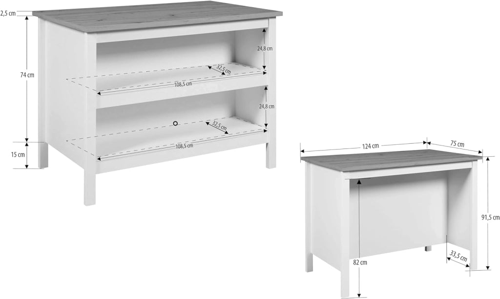 Isola per cucina redenza 2 ripiani cm 124x75x82h Helina Nero e rovere INTER LINK