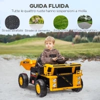 Camion per Bambini 3-5 Anni con Motore 12V, Macchina Elettrica per Bambini con Musica e Fari, Giallo