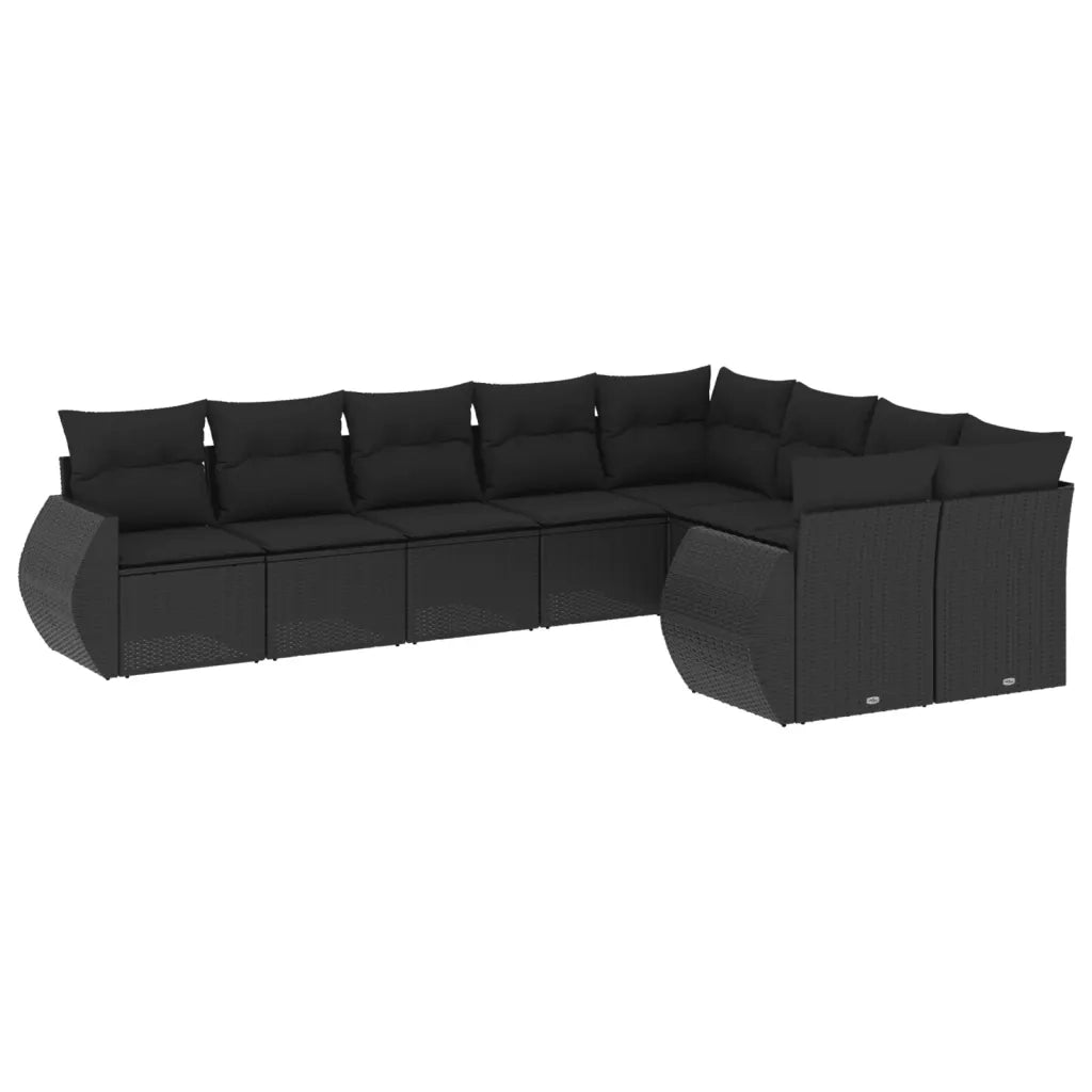 Set Divani da Giardino 9 pz con Cuscini Nero in Polyrattan 3254172