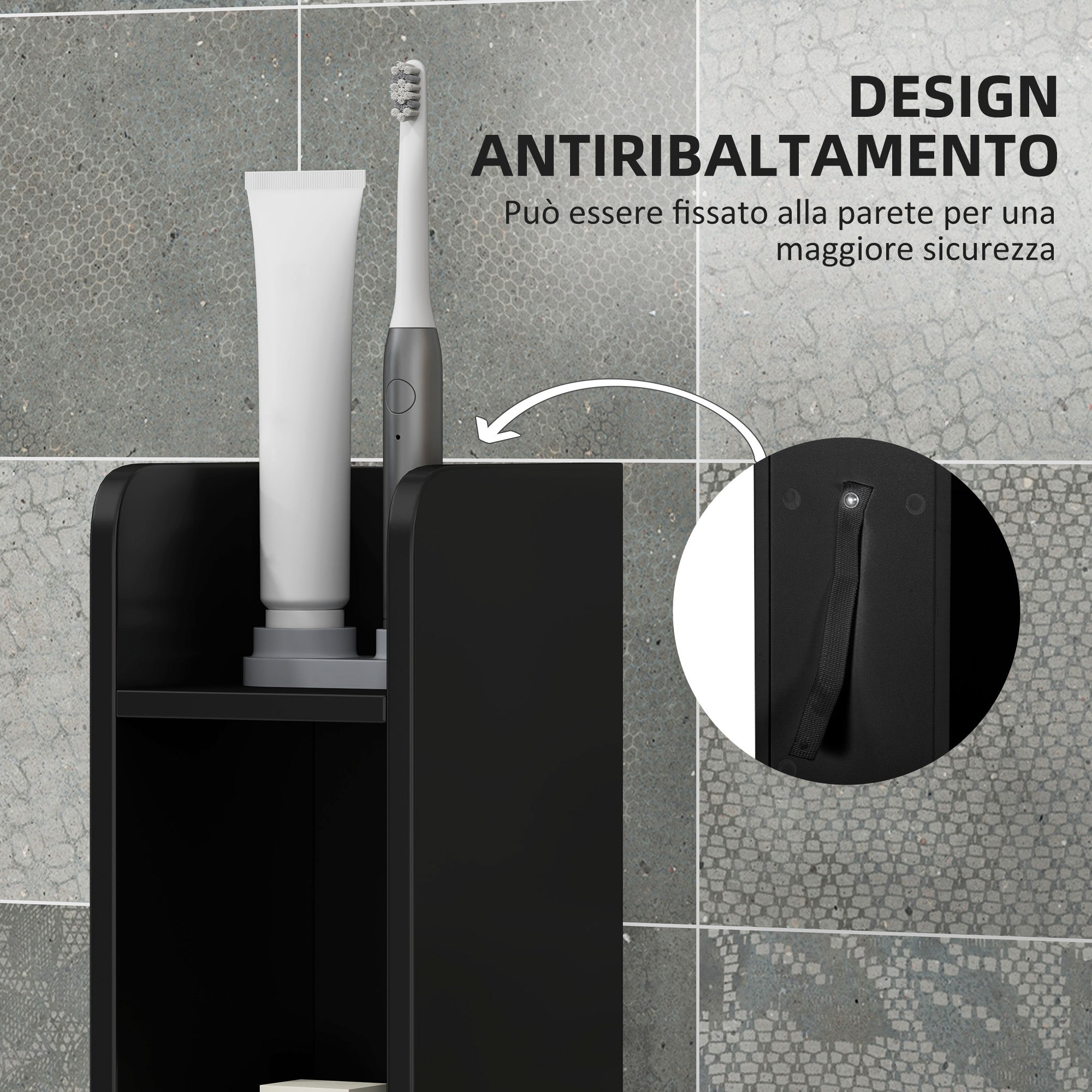 Mobile a Colonna da Bagno 15x17x120 cm Design Compatto Salvaspazio Nero