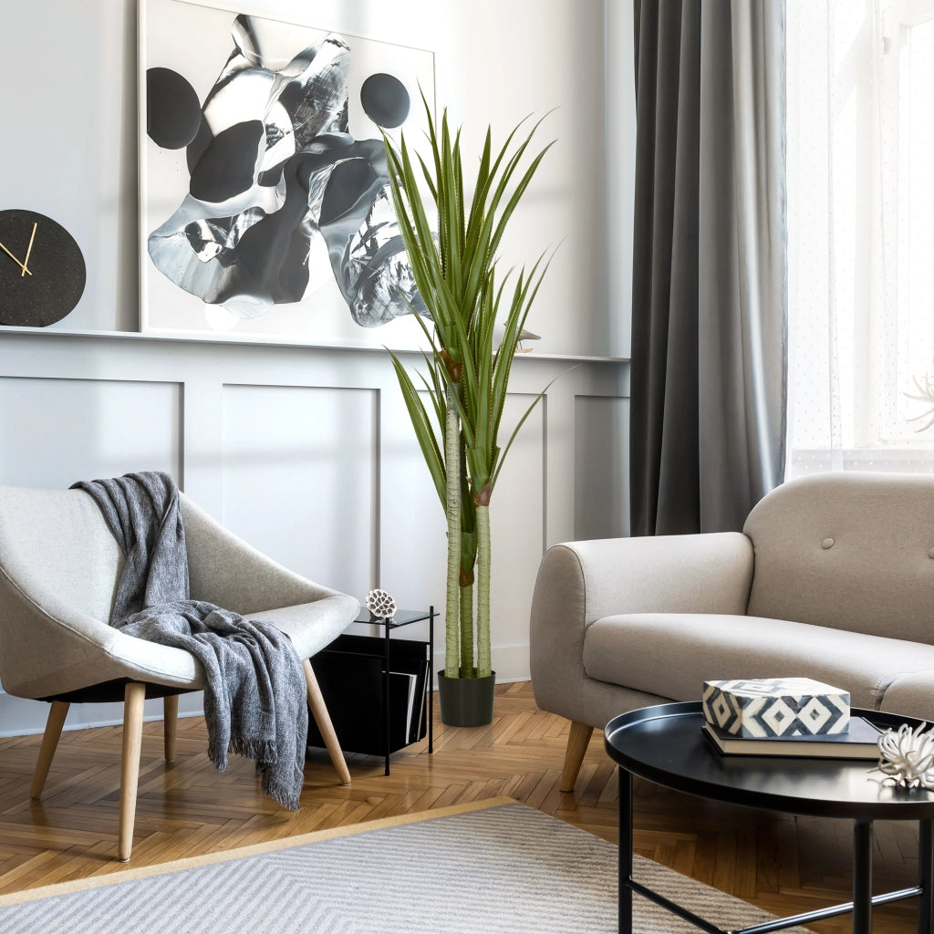 Pianta Artificiale di Yucca da 190 cm con 39 Foglie in Vaso Contenitore di PEVA e Cemento