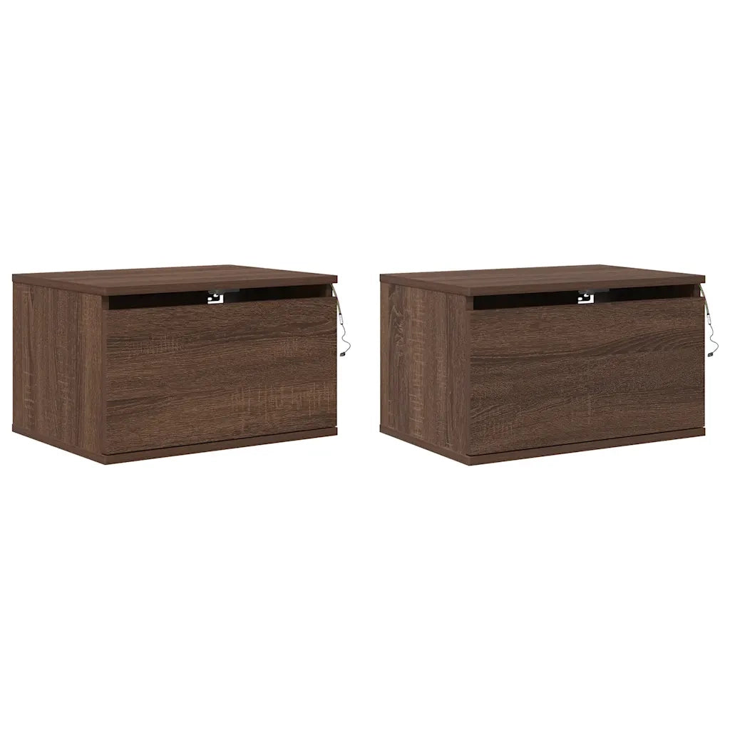 Comodini a Parete con luci LED 2 pz-Set di 2 Tavolino da notte Rovere Marrone 552279