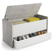 Cassapanca Sogno, Mobile da ingresso moderno con scarpiera, Cassapanca baule con due contenitori, Made in Italy, Cm 90x40h46, Bianco e Cemento