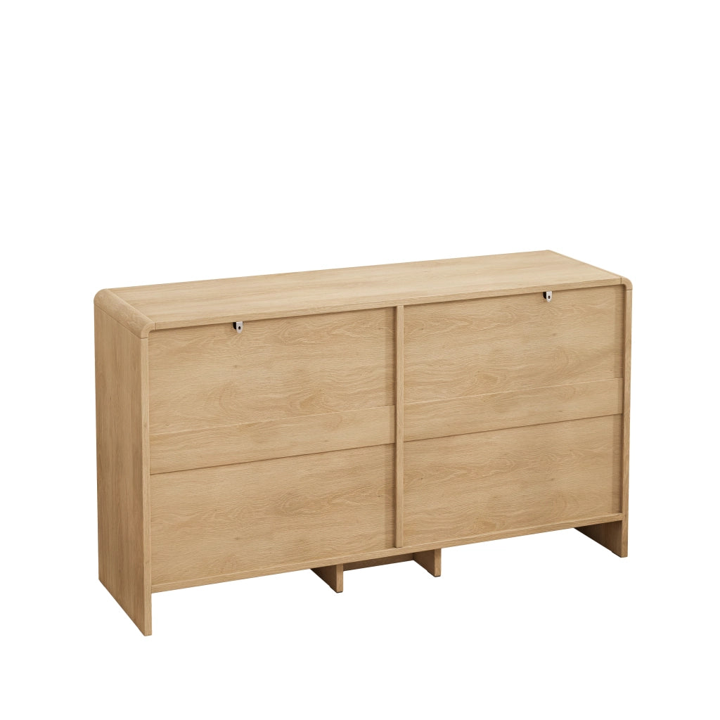Cassettiera con 6 Cassetti; Angoli Arrotondati; Design in Rattan Naturale; in Truciolare; 130??40??80 cm; Naturale