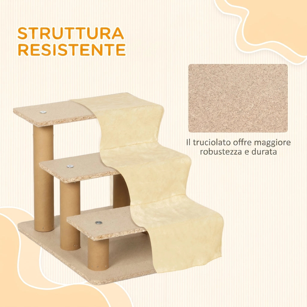 Scala per Cani a 3 Gradini per Cani e Gatti di 4,5 kg in Velluto Sfoderabile e Lavabile Beige